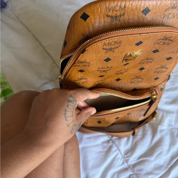 MCM Cognac Backpack with Black Logo Accents 550 OBO  display picture 3